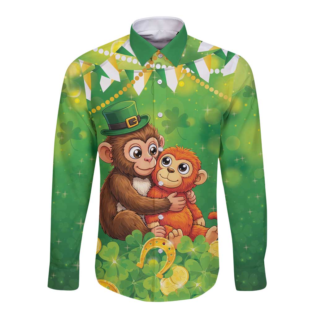 Punch The Monkey St Patrick’s Day Long Sleeve Button Shirt Lucky Baby Monkey