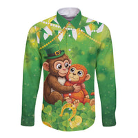 Punch The Monkey St Patrick’s Day Long Sleeve Button Shirt Lucky Baby Monkey