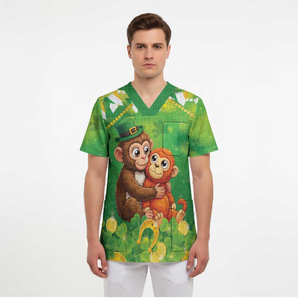 Punch The Monkey St Patrick’s Day Scrub Top Lucky Baby Monkey
