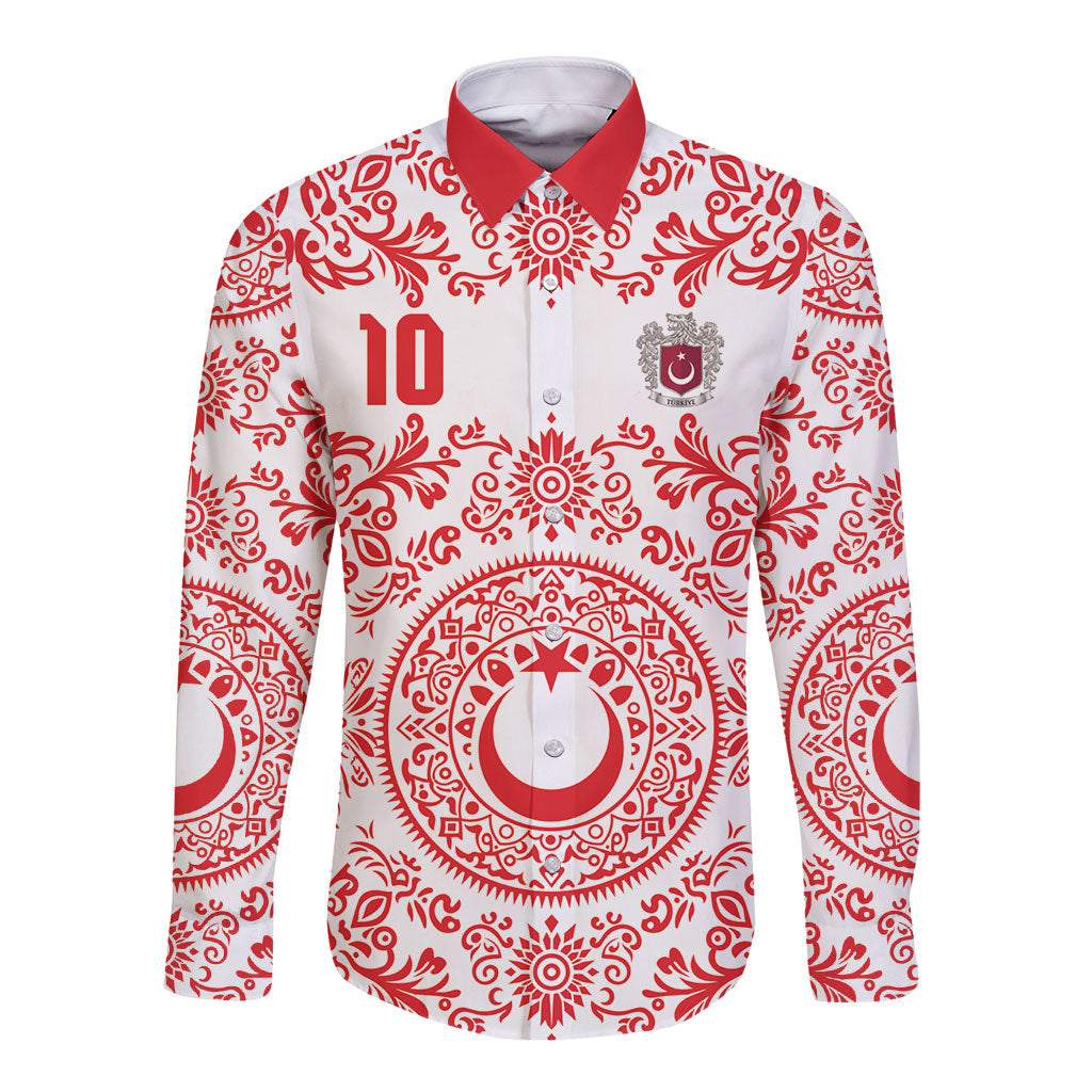 Custom World Football 2026 Turkey Long Sleeve Button Shirt Crescent Stars Ottoman Baroque Red Version