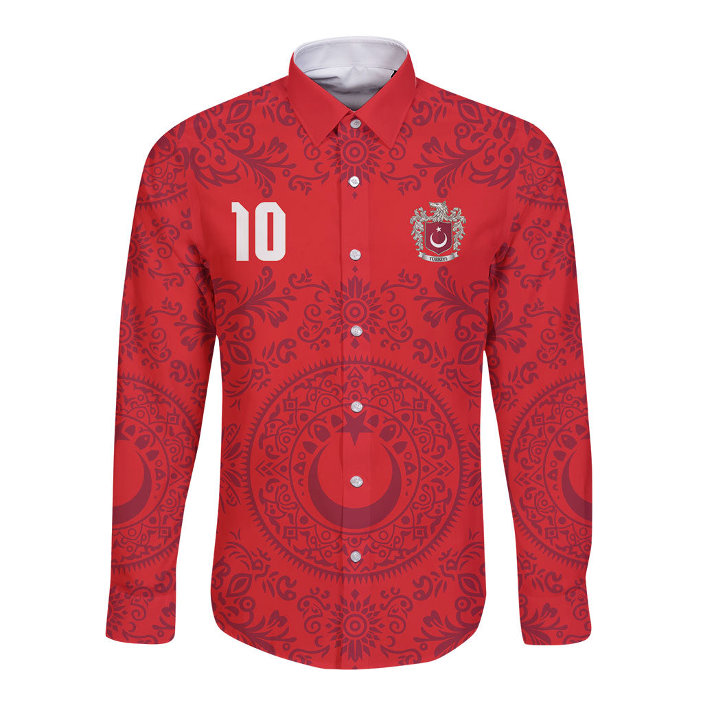 Custom World Football 2026 Turkey Long Sleeve Button Shirt Crescent Stars Ottoman Baroque Pride