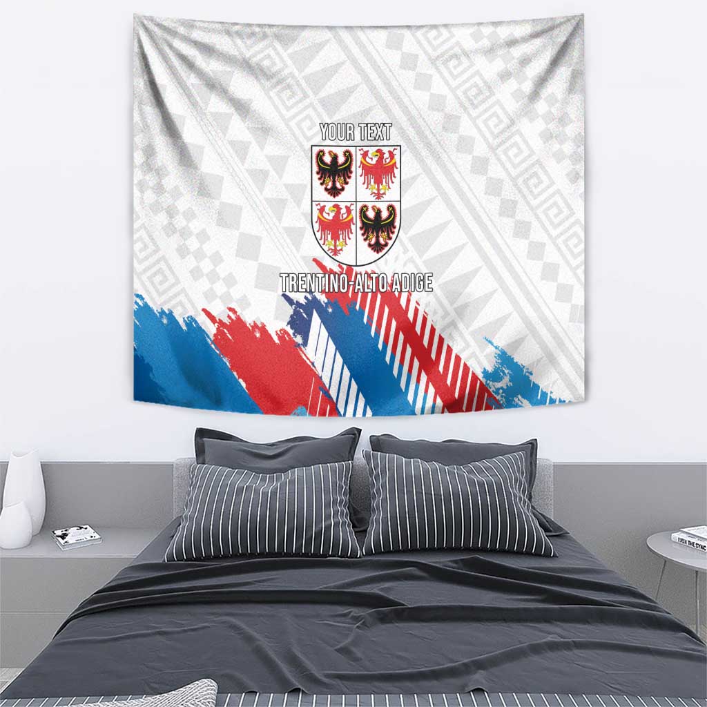 White wall tapestry flag with crest, blue/red diagonal stripes, and 'TRENTINO-ALTO ADIGE'