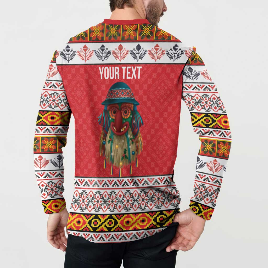 Personalized Romania Christmas Button Sweatshirt Romanian Folk Mask - Wonder Print Shop