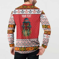 Personalized Romania Christmas Button Sweatshirt Romanian Folk Mask - Wonder Print Shop