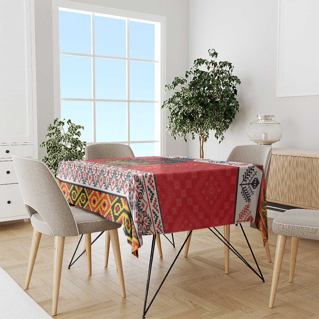 Personalized Romania Christmas Tablecloth Romanian Folk Mask - Wonder Print Shop