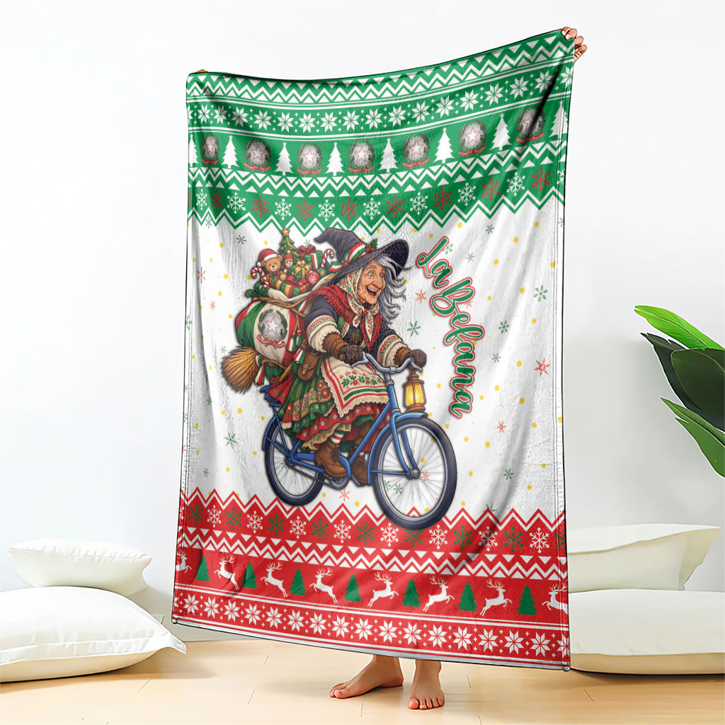 Italy Christmas Blanket La Befana Riding Bicycle
