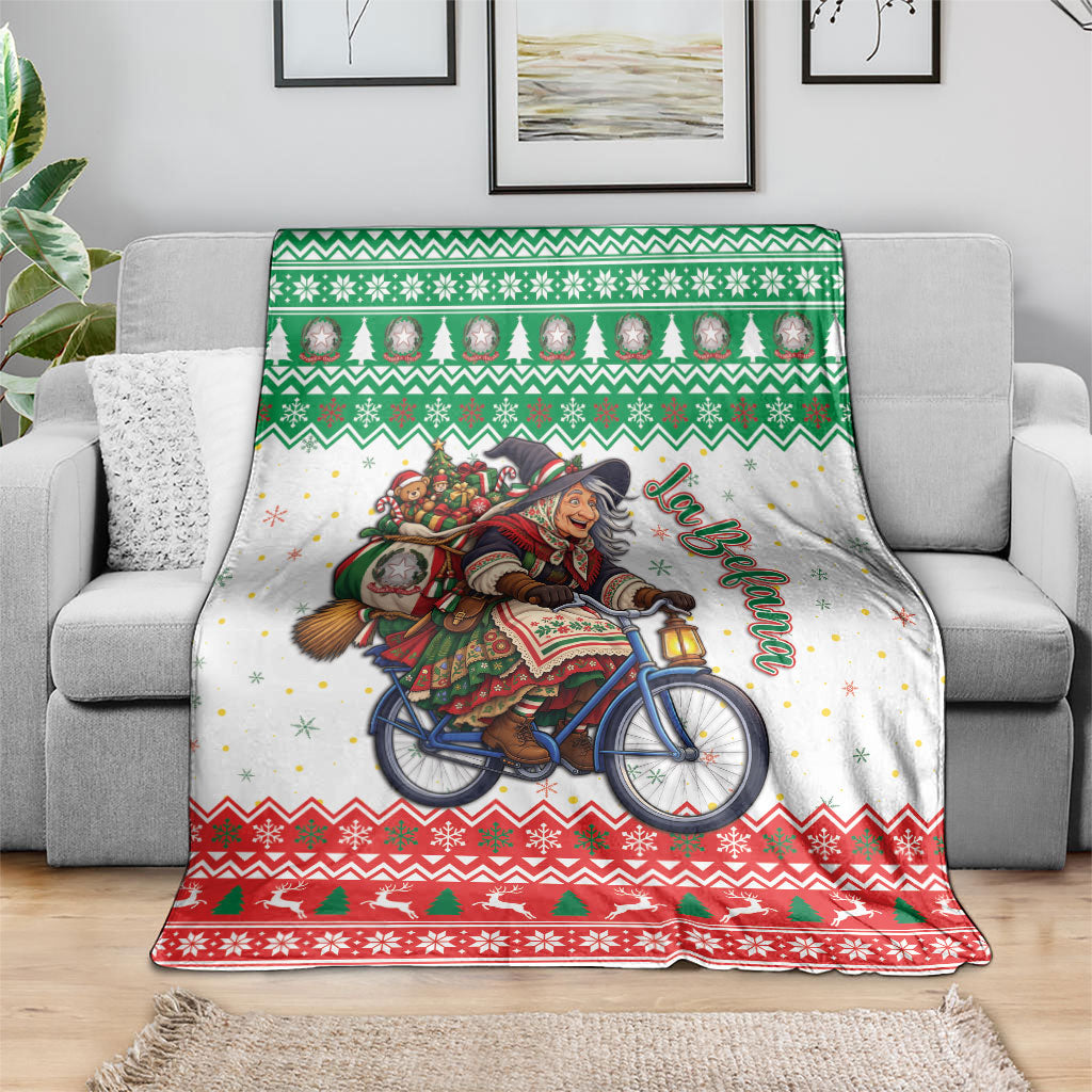 Italy Christmas Blanket La Befana Riding Bicycle