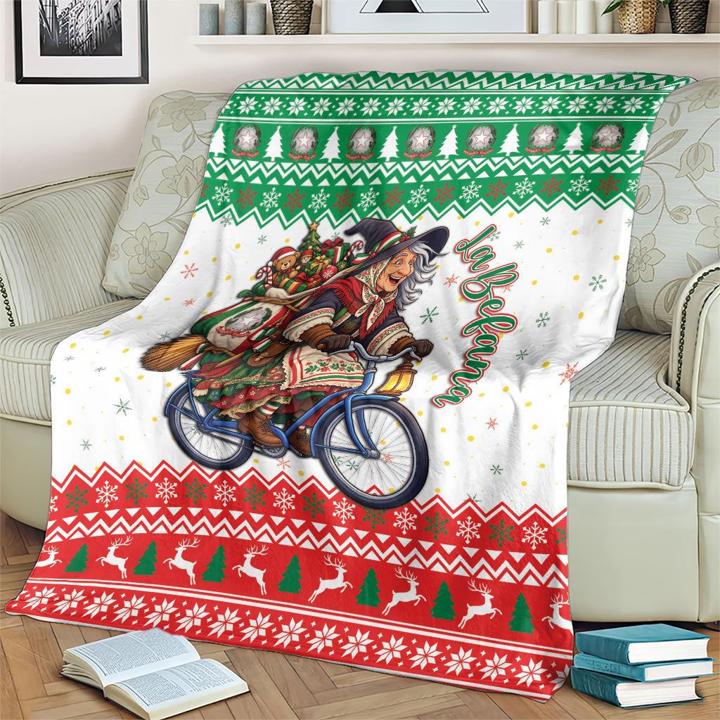 Italy Christmas Blanket La Befana Riding Bicycle