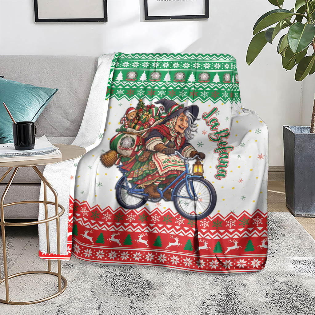 Italy Christmas Blanket La Befana Riding Bicycle