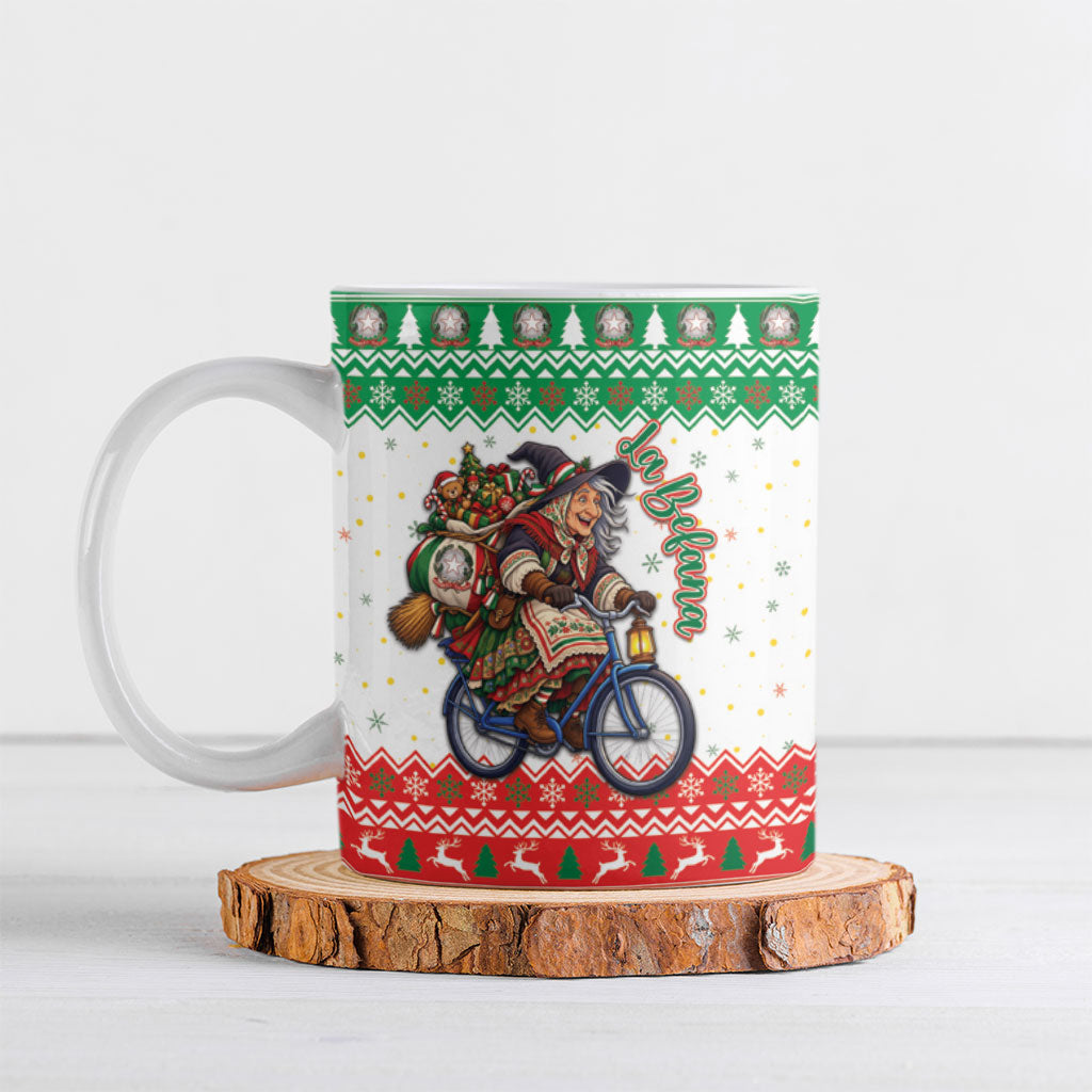 Italy Christmas Ceramic Mug La Befana Riding Bicycle