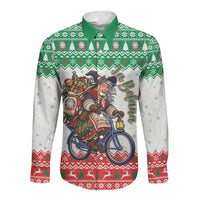 Italy Christmas Long Sleeve Button Shirt La Befana Riding Bicycle