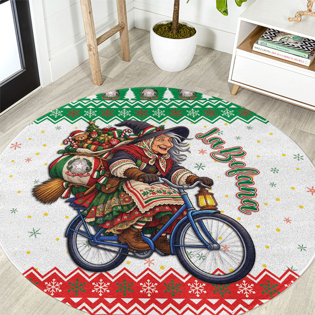Italy Christmas Round Carpet La Befana Riding Bicycle