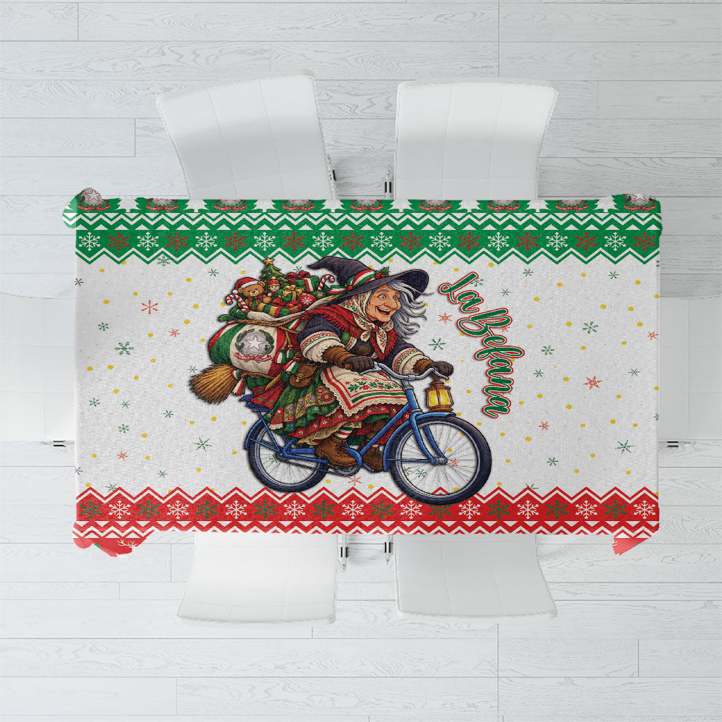 Italy Christmas Tablecloth La Befana Riding Bicycle