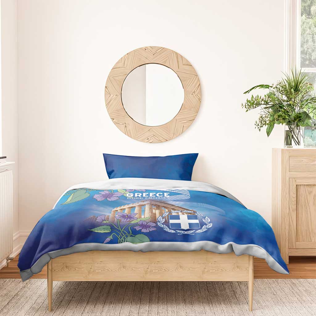 Greece Athens Bedding Set Viola Odorata with Emblem Design - Wonder Print Shop