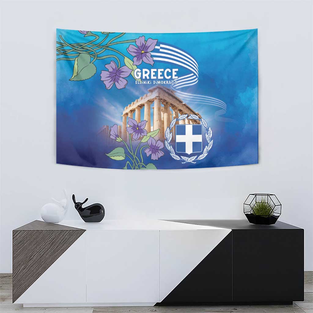 Greece Athens Tapestry Viola Odorata with Emblem Design - Wonder Print Shop