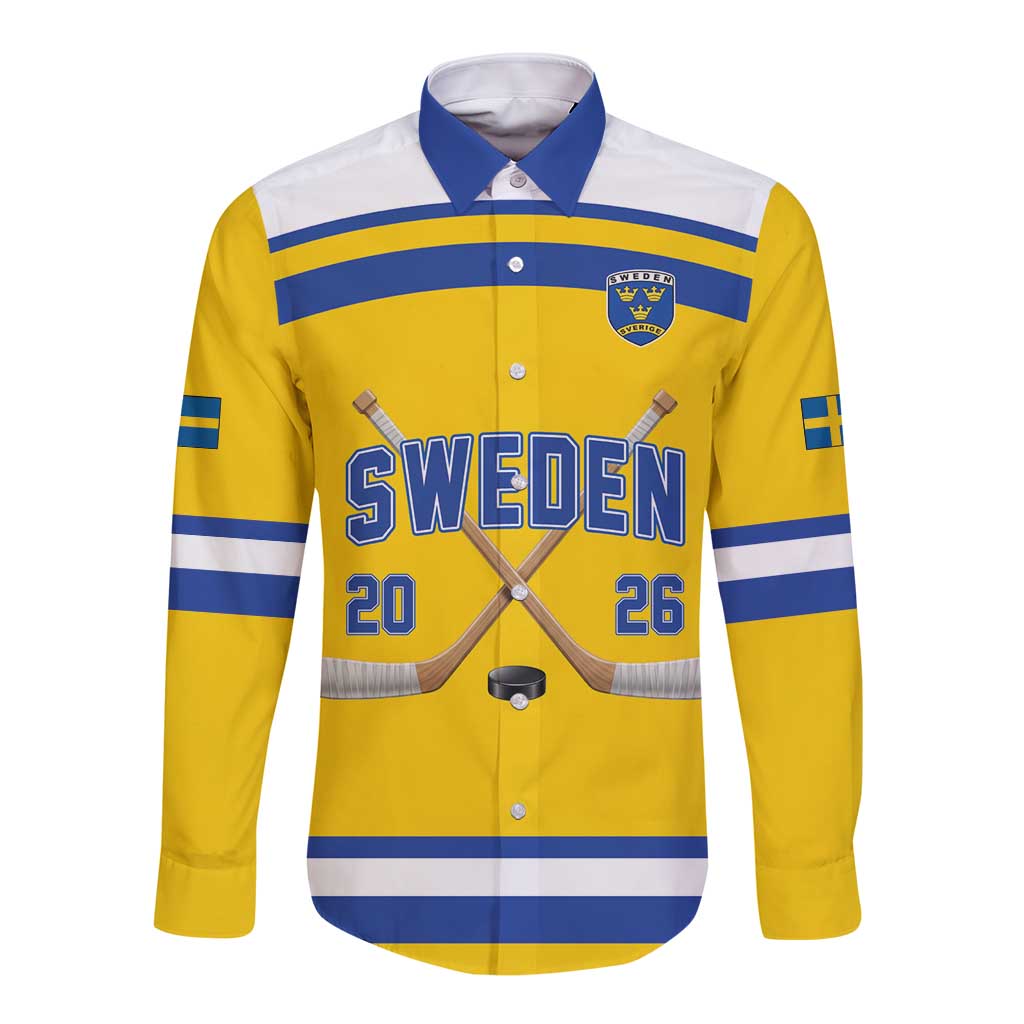 Sweden Ice Hockey Custom Long Sleeve Button Shirt Go Tre Kronor Champions