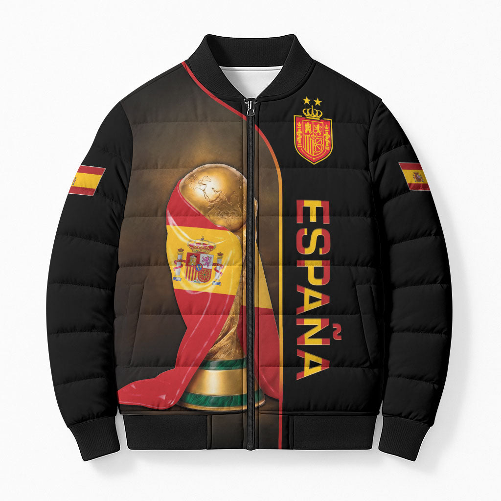 Personalized Spain Football 2026 Bomber Puffer Jacket Trophy Flag Pride Art