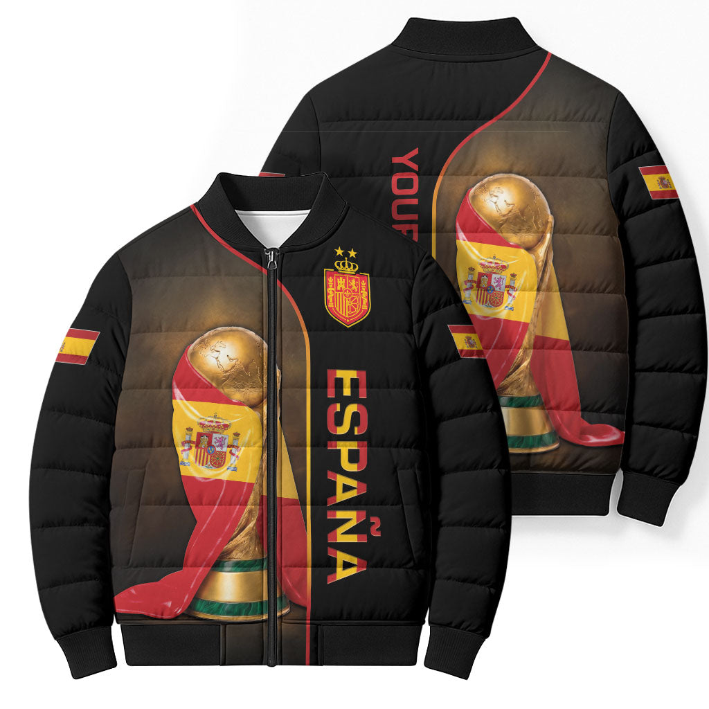 Personalized Spain Football 2026 Bomber Puffer Jacket Trophy Flag Pride Art