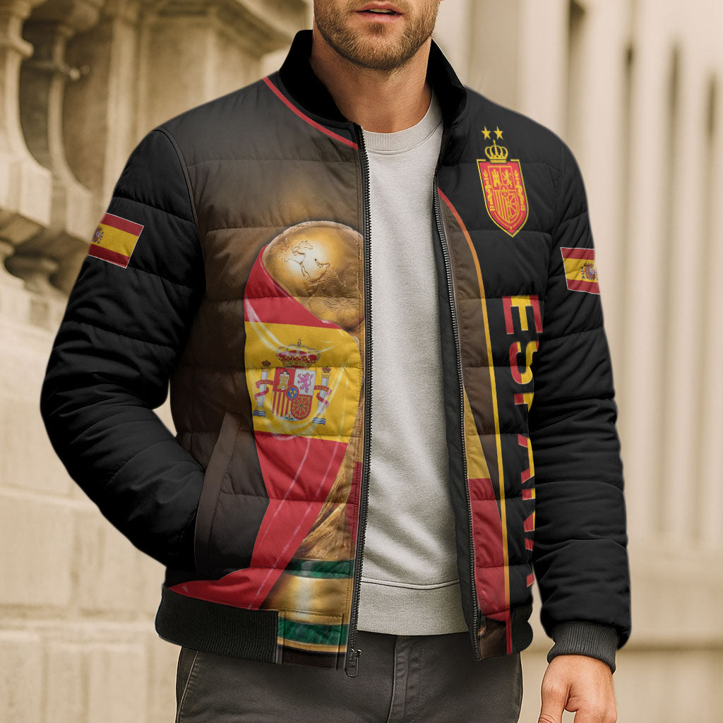 Personalized Spain Football 2026 Bomber Puffer Jacket Trophy Flag Pride Art