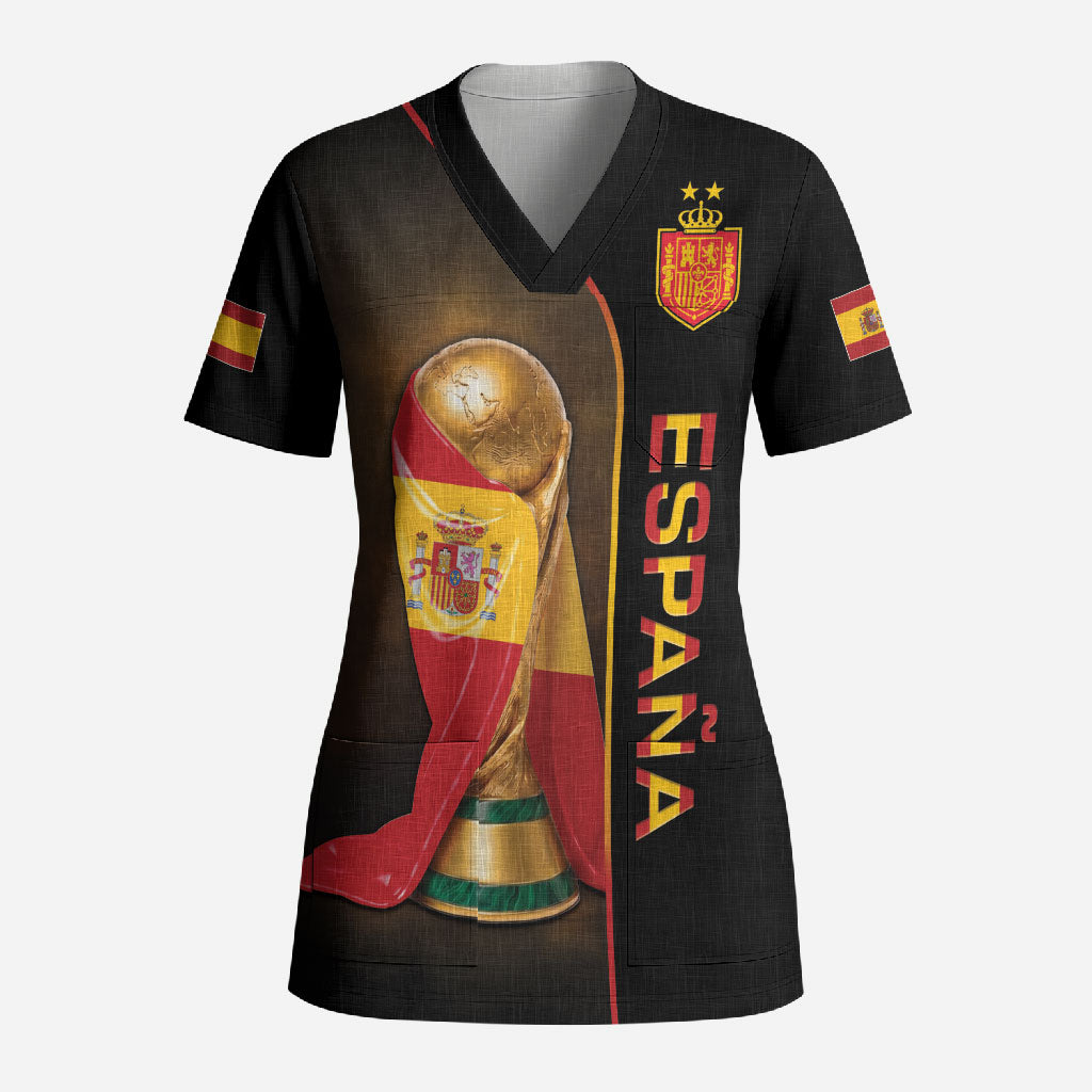 Personalized Spain Football 2026 Scrub Top Trophy Flag Pride Art