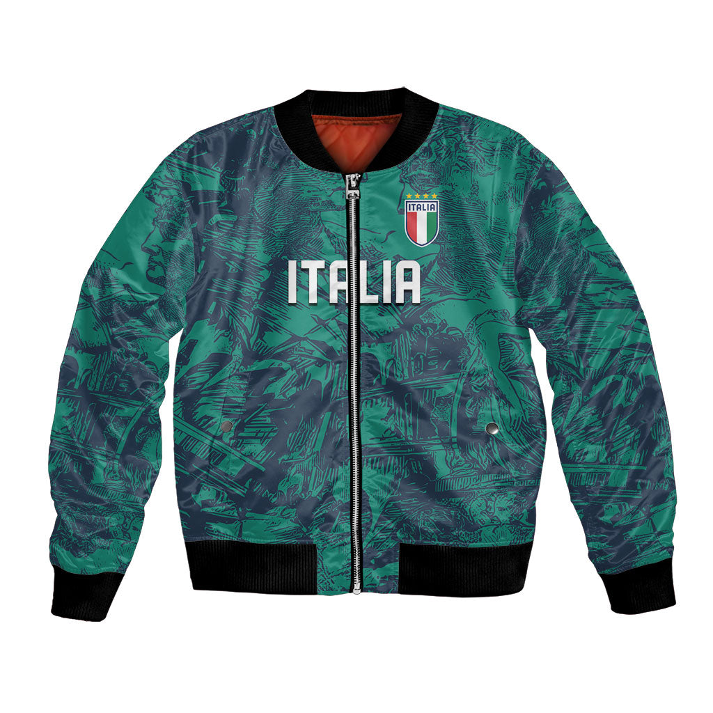Custom Italy Football Bomber Jacket Gli Azzurri Renaissance Art Green Version