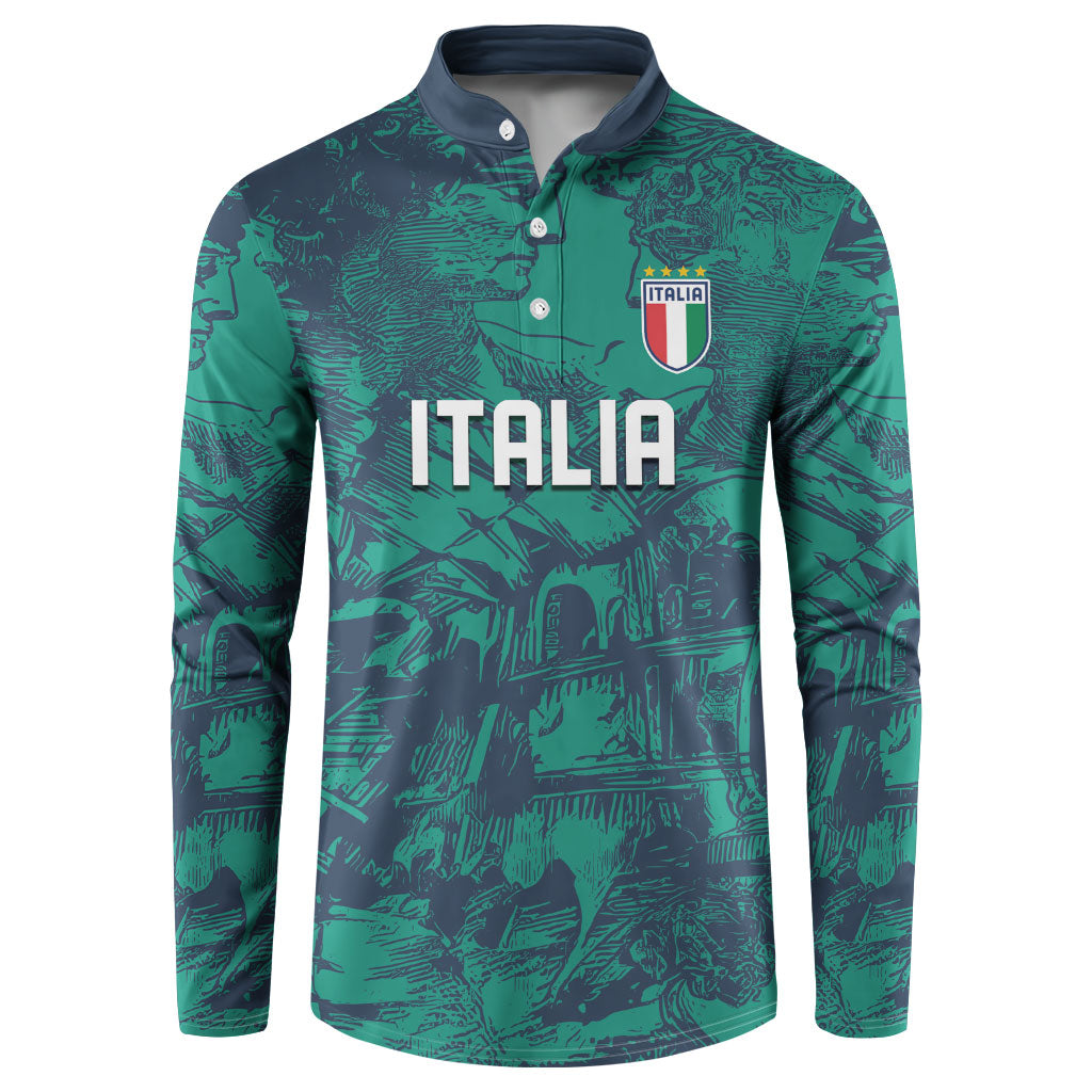 Custom Italy Football Button Sweatshirt Gli Azzurri Renaissance Art Green Version