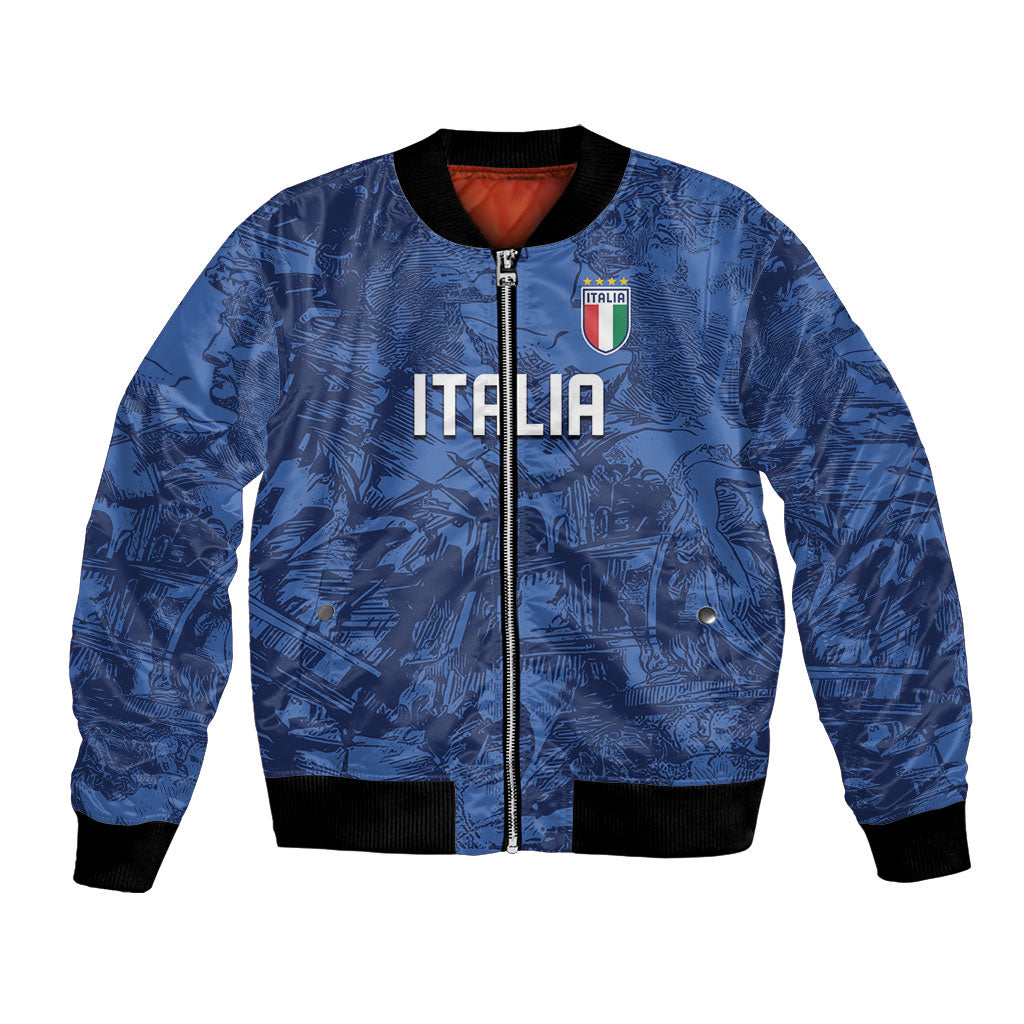 Custom Italy Football Bomber Jacket Gli Azzurri Renaissance Art Blue Version