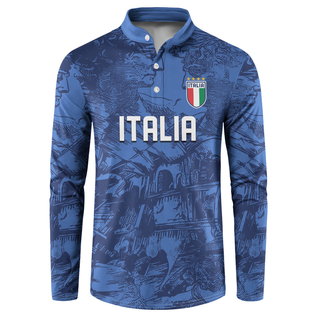 Custom Italy Football Button Sweatshirt Gli Azzurri Renaissance Art Blue Version