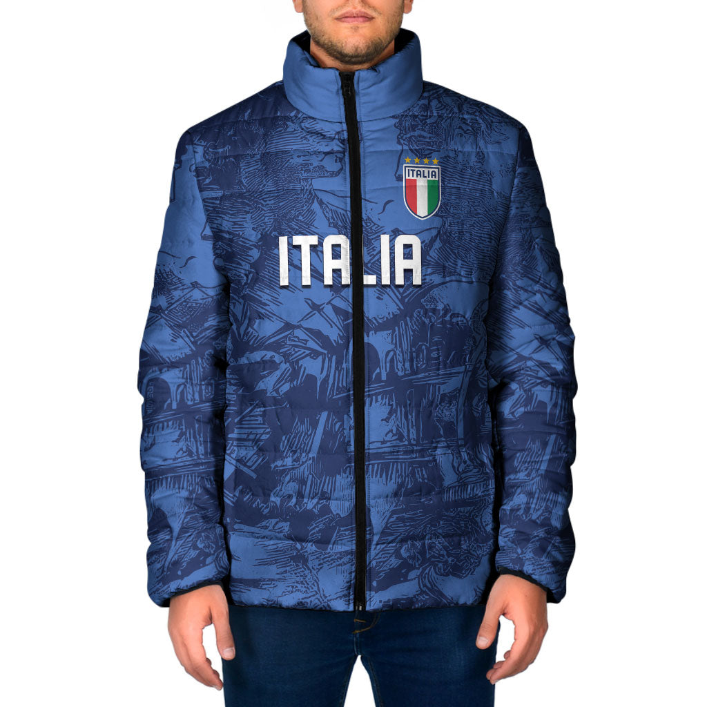 Custom Italy Football Padded Jacket Gli Azzurri Renaissance Art Blue Version