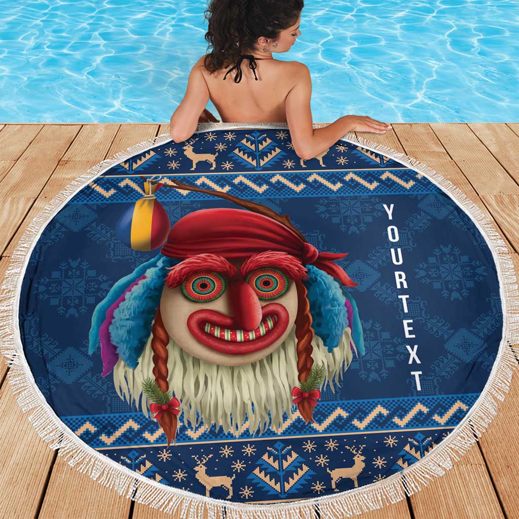 Personalized Romania Christmas Beach Blanket Romanian Traditional Masks - Wonder Print Shop