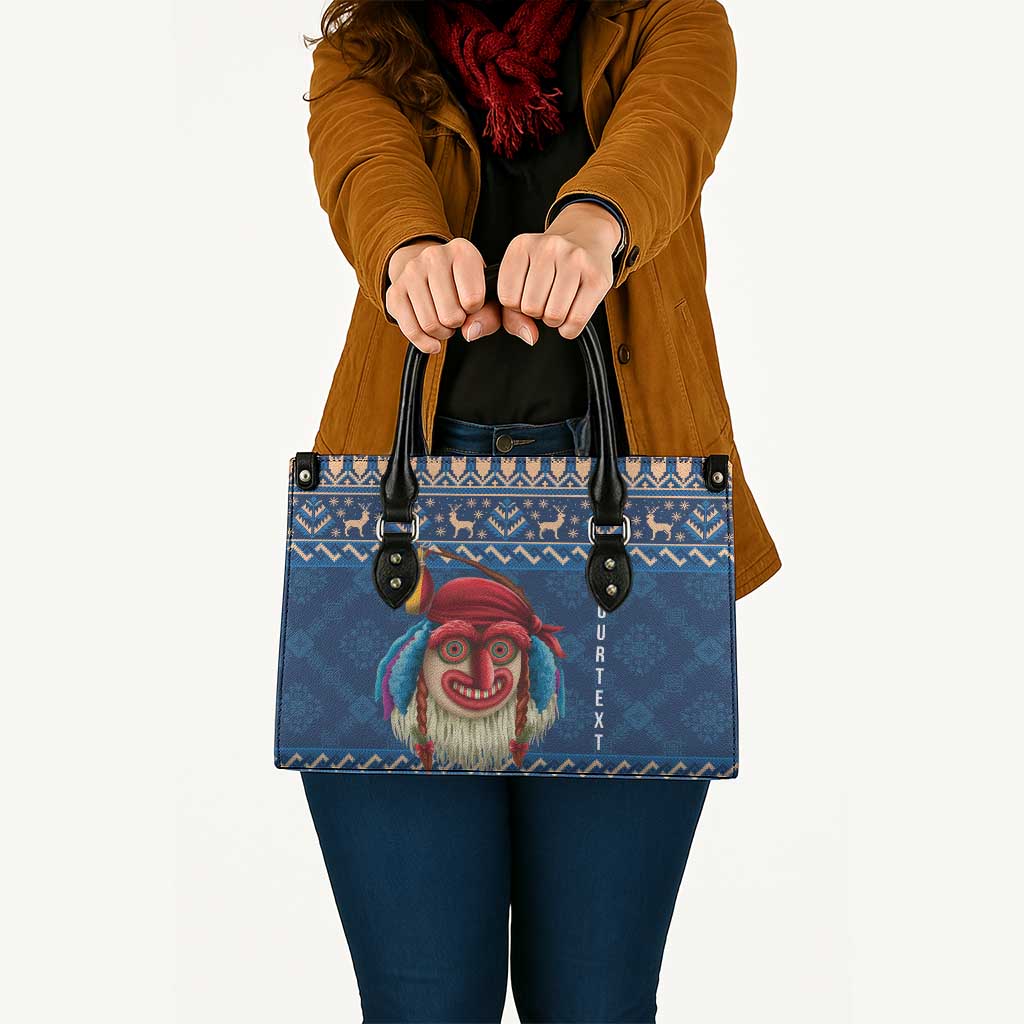 Personalized Romania Christmas Leather Bag Romanian Traditional Masks - Wonder Print Shop