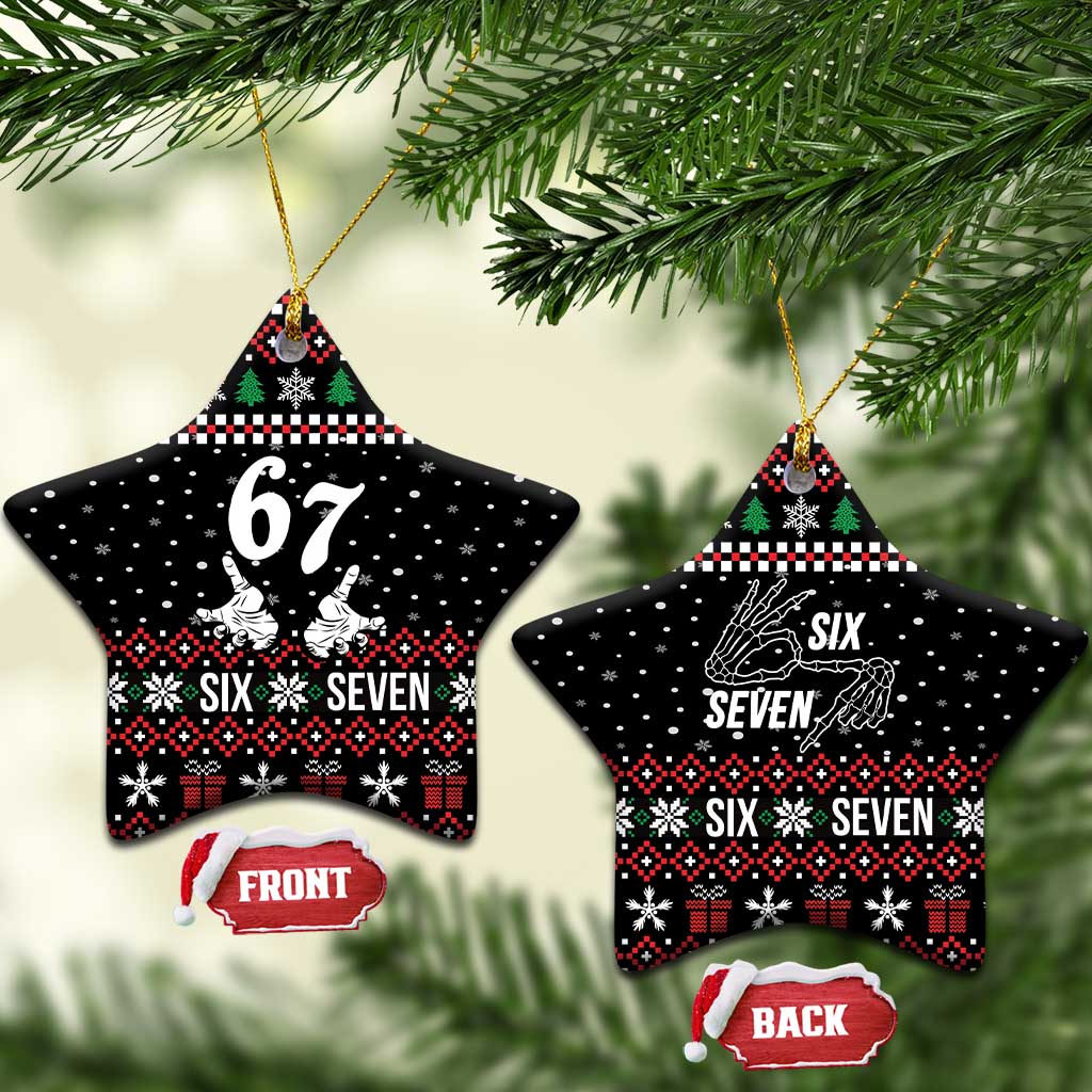 Six Seven Skeleton Hand Christmas Ceramic Ornament Meme Gen Alpha Slang - Wonder Print Shop