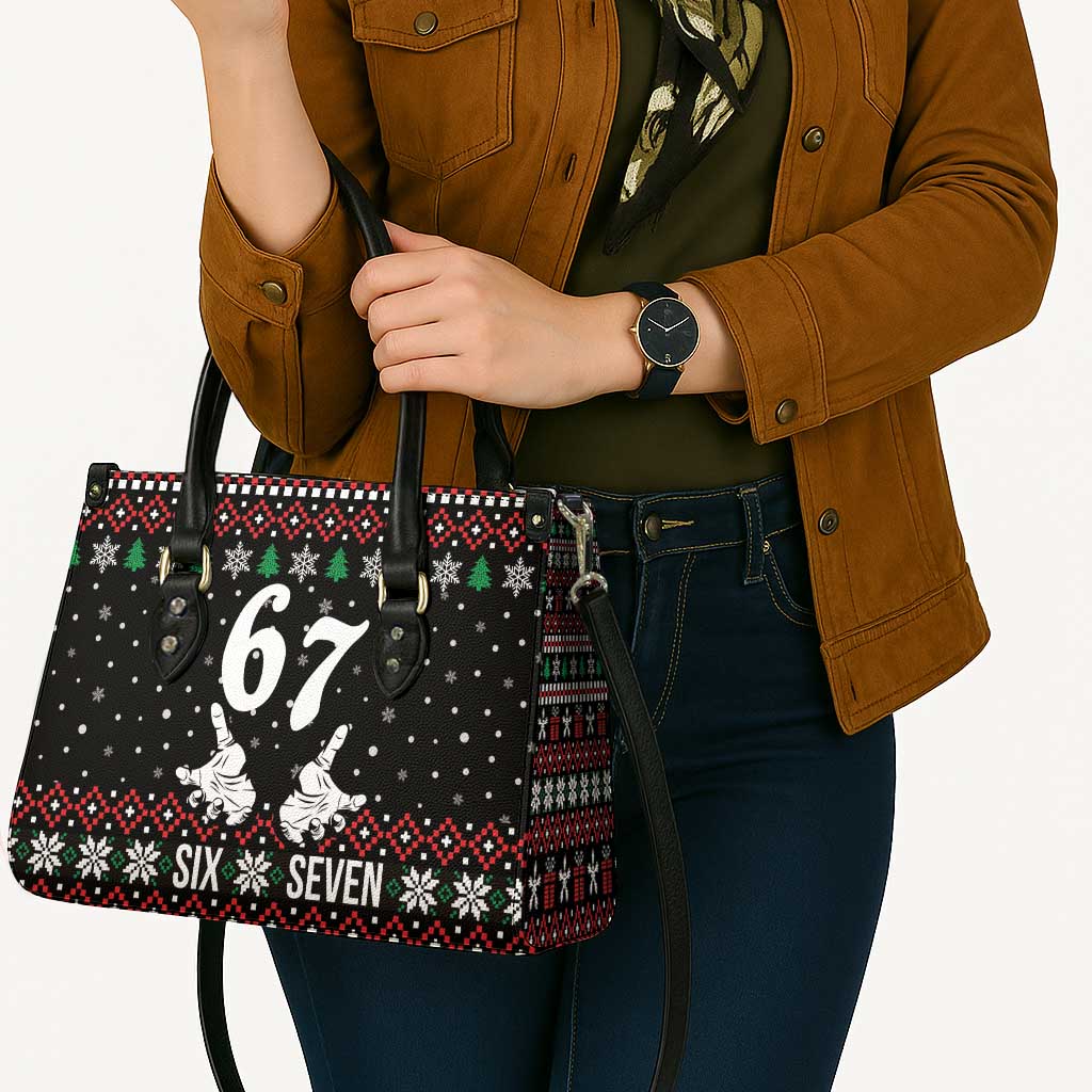 Six Seven Skeleton Hand Christmas Leather Bag Meme Gen Alpha Slang - Wonder Print Shop