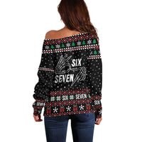 Six Seven Skeleton Hand Christmas Off Shoulder Sweater Meme Gen Alpha Slang - Wonder Print Shop
