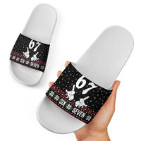 Six Seven Skeleton Hand Christmas Slide Sandals Meme Gen Alpha Slang - Wonder Print Shop