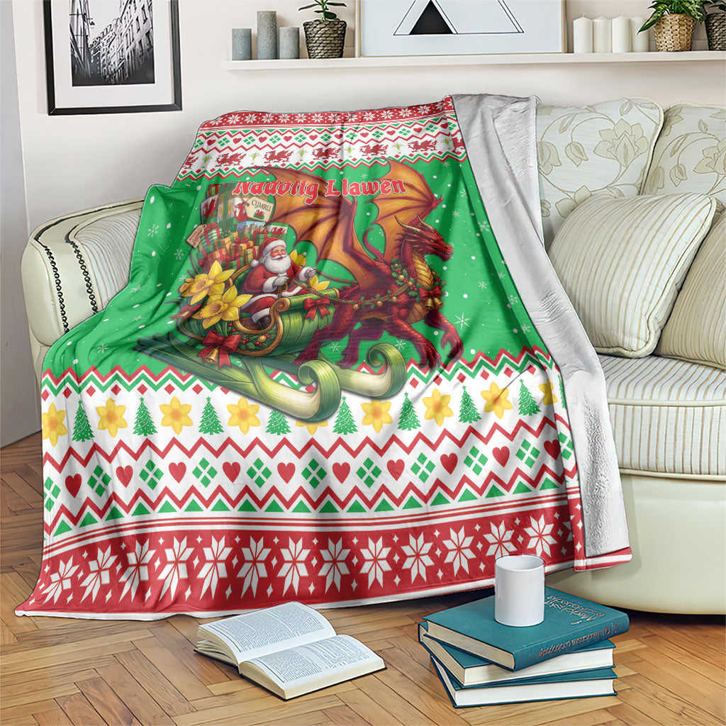 Wales Christmas Blanket Welsh Dragon Santa Sleigh