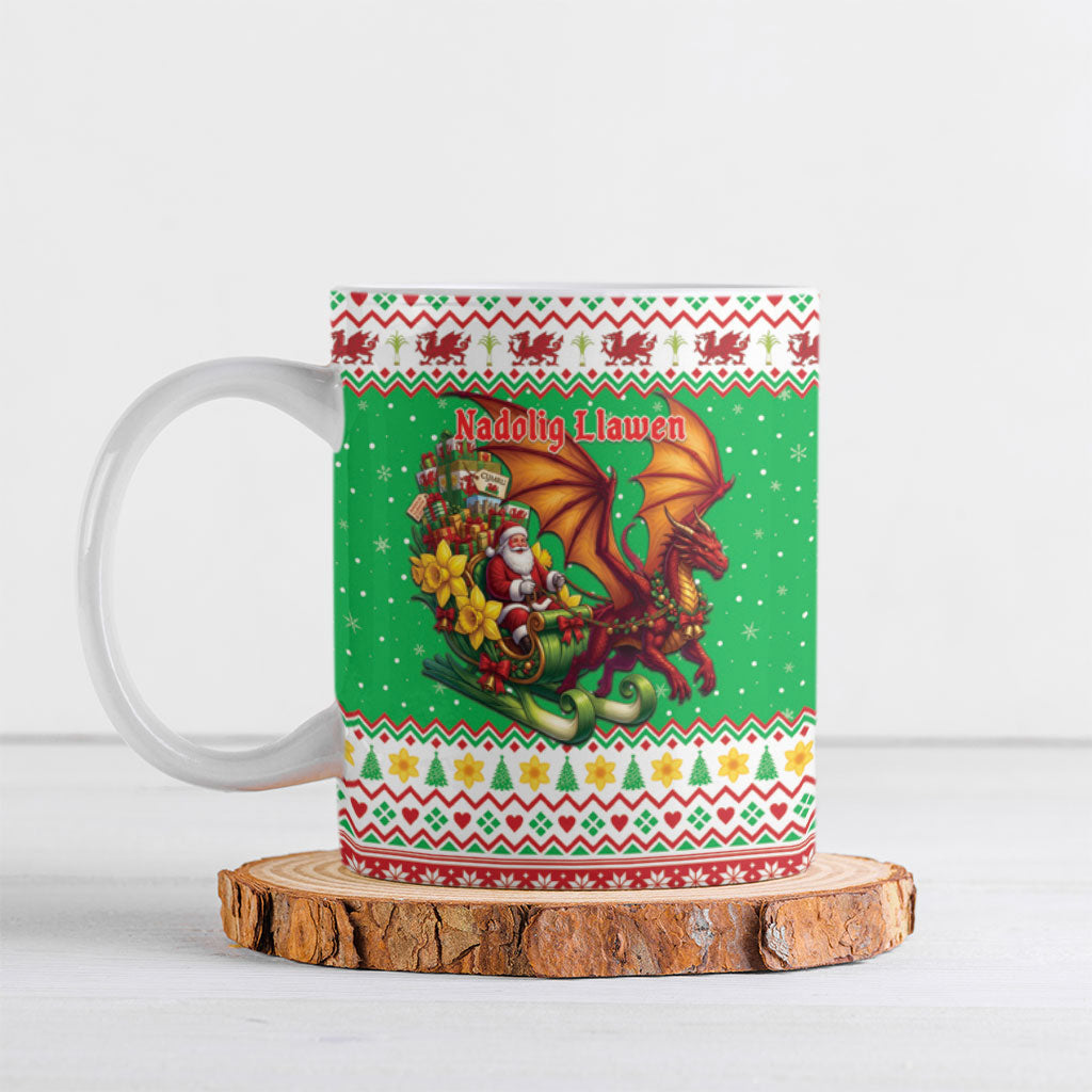 Wales Christmas Ceramic Mug Welsh Dragon Santa Sleigh