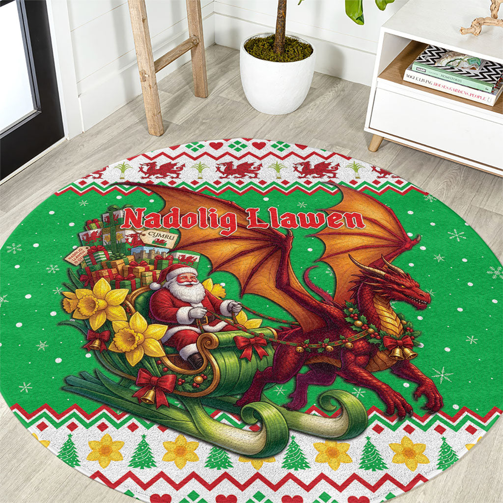 Wales Christmas Round Carpet Welsh Dragon Santa Sleigh