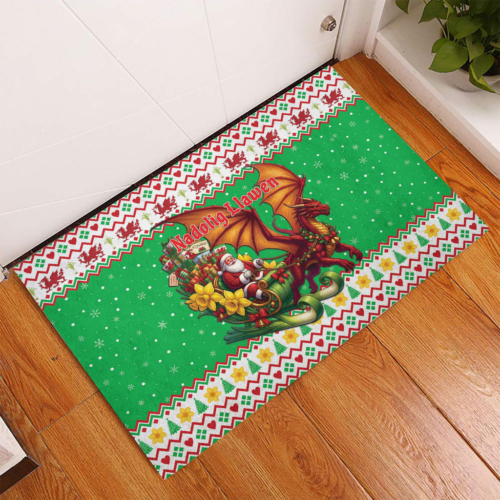 Wales Christmas Rubber Doormat Welsh Dragon Santa Sleigh