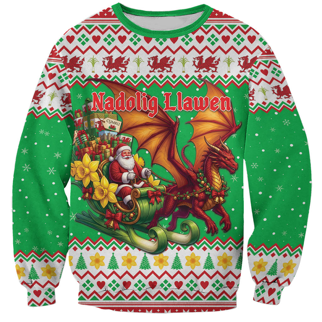 Wales Christmas Sweatshirt Welsh Dragon Santa Sleigh