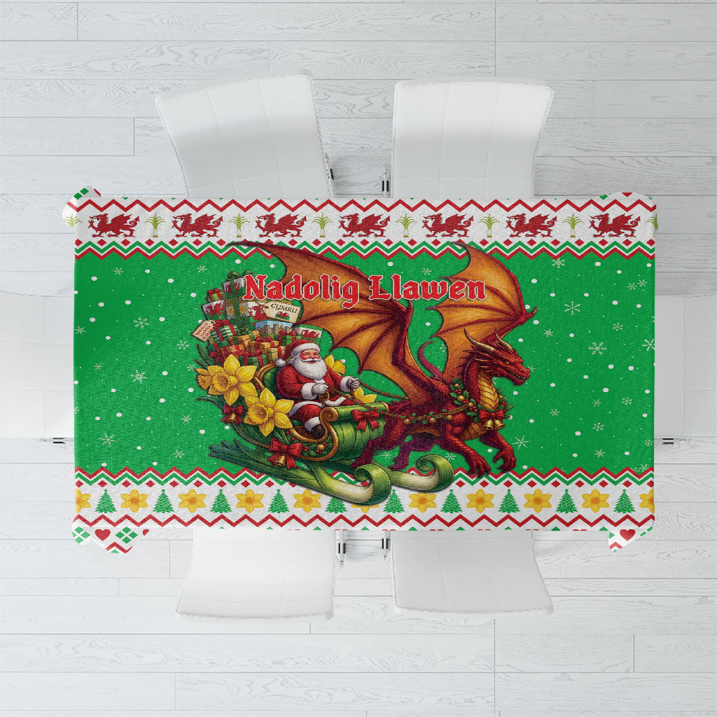 Wales Christmas Tablecloth Welsh Dragon Santa Sleigh