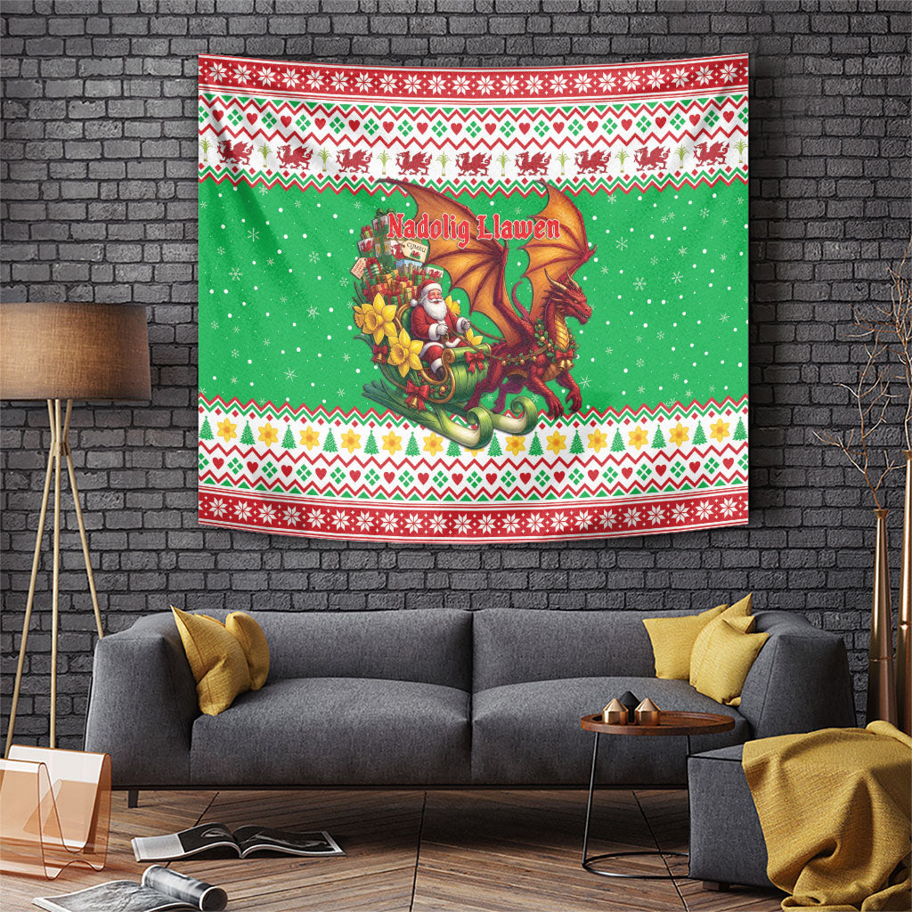 Wales Christmas Tapestry Welsh Dragon Santa Sleigh