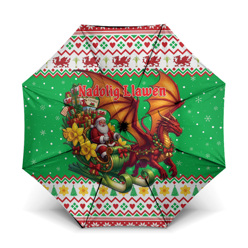 Wales Christmas Umbrella Welsh Dragon Santa Sleigh