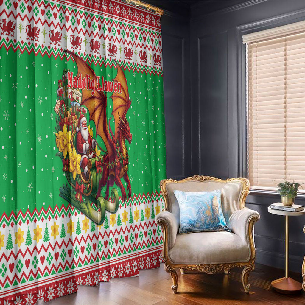 Wales Christmas Window Curtain Welsh Dragon Santa Sleigh