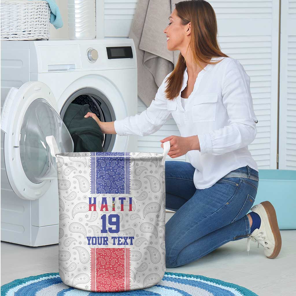 Custom Haiti Football Laundry Basket Paisley Flag Pattern Design - Wonder Print Shop
