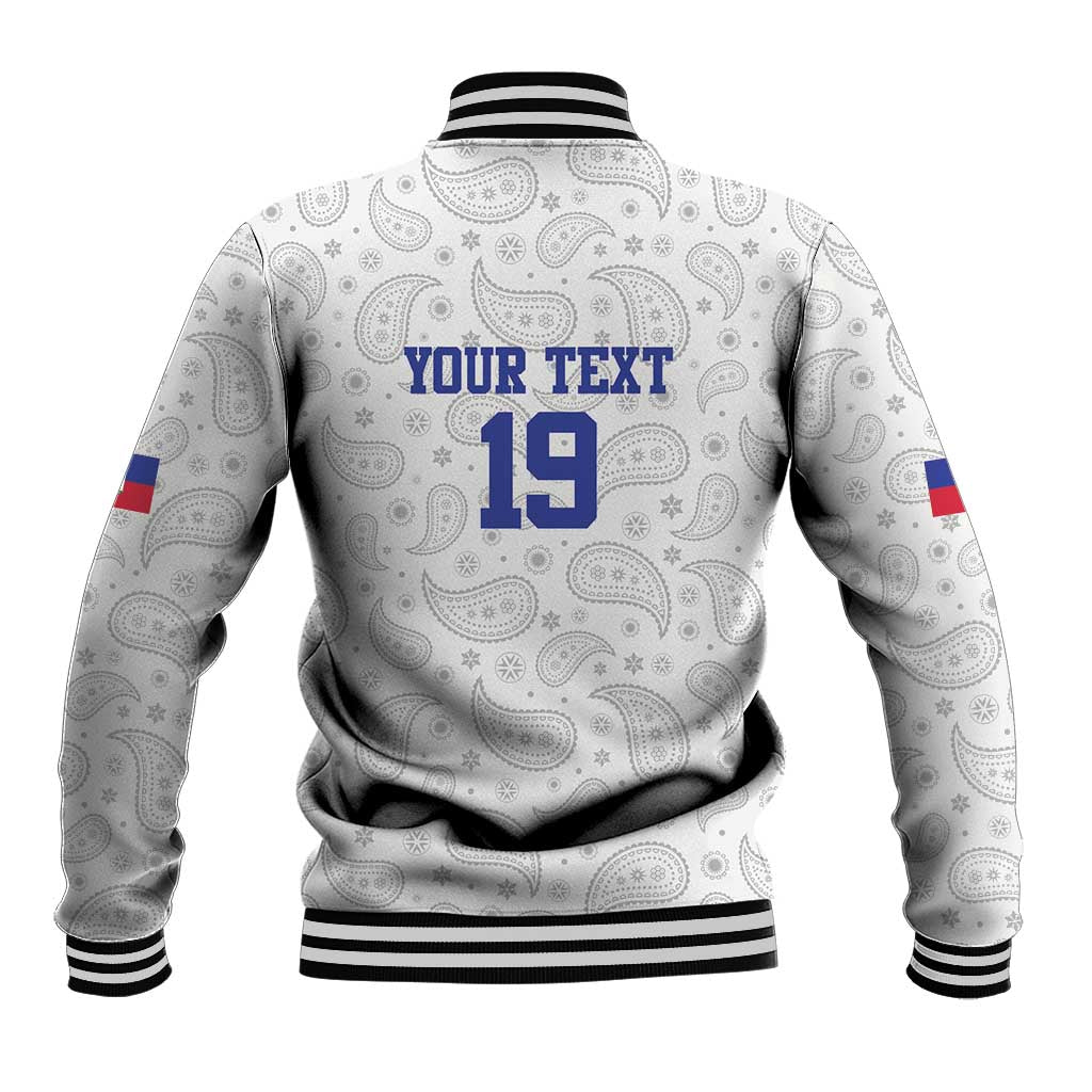 Custom Haiti Football Baseball Jacket Paisley Flag Pattern Design - Wonder Print Shop
