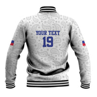 Custom Haiti Football Baseball Jacket Paisley Flag Pattern Design - Wonder Print Shop