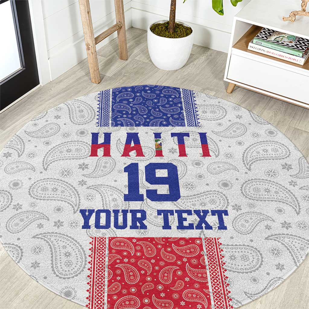 Custom Haiti Football Round Carpet Paisley Flag Pattern Design - Wonder Print Shop