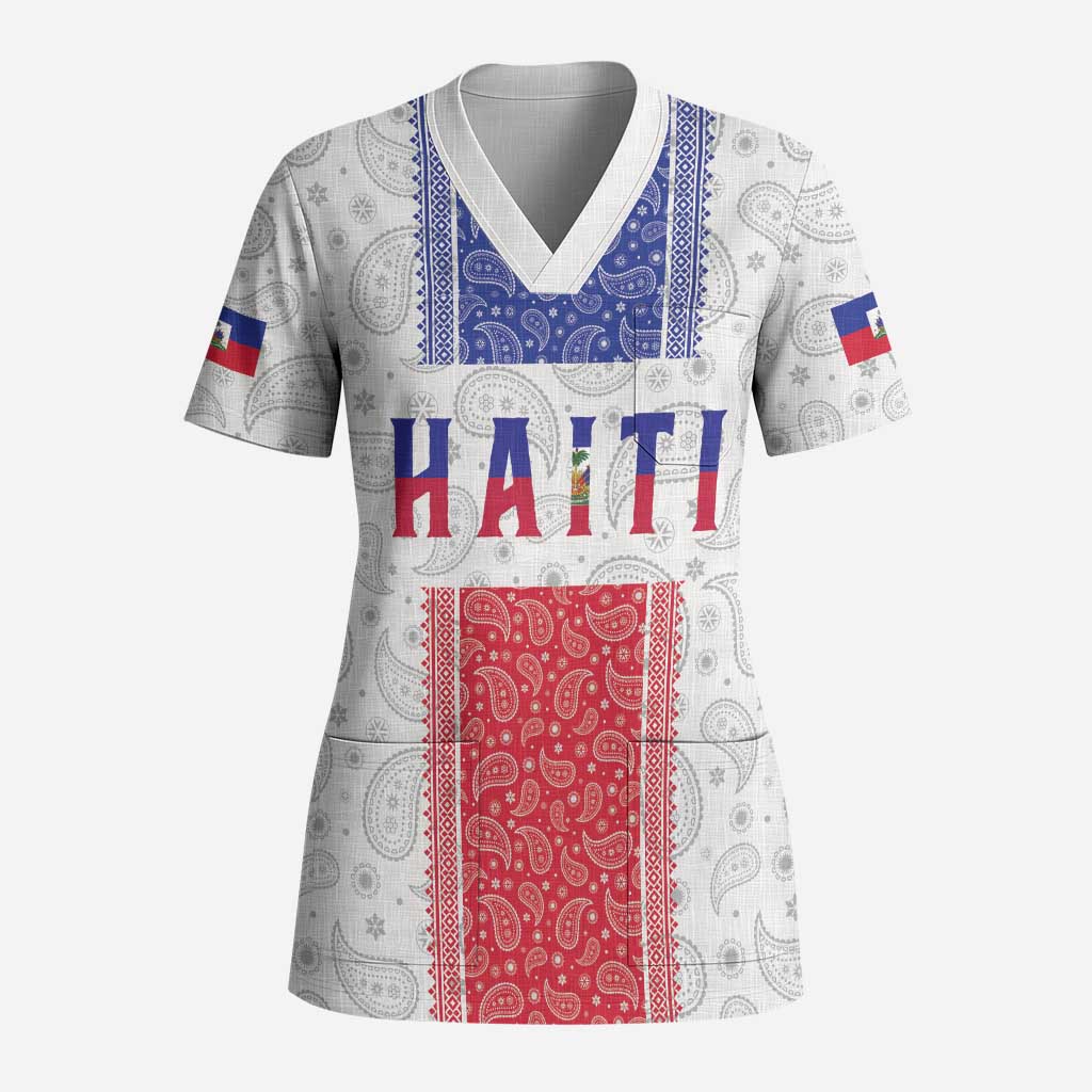 Custom Haiti Football Scrub Top Paisley Flag Pattern Design - Wonder Print Shop