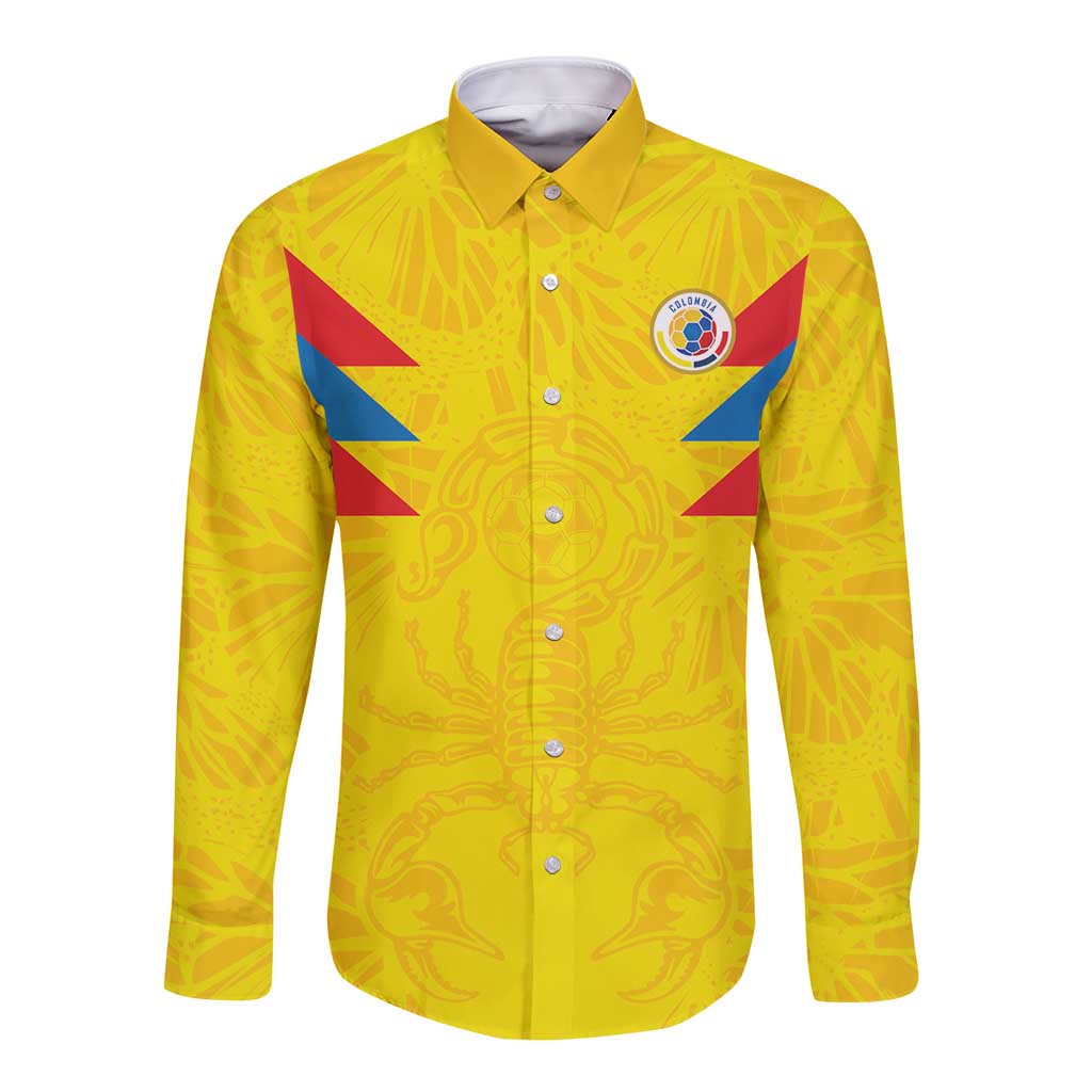Colombia Rene Higuita Scorpion Kick Long Sleeve Button Shirt Home Retro 1995 Goalkeeper Legend - Wonder Print Shop